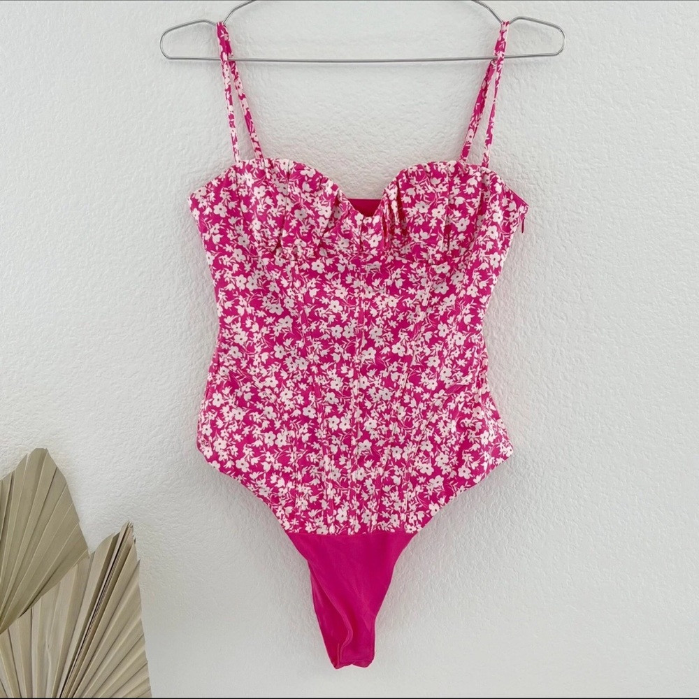 Zara Women’s Pink Floral Corset Bodysuit Size S